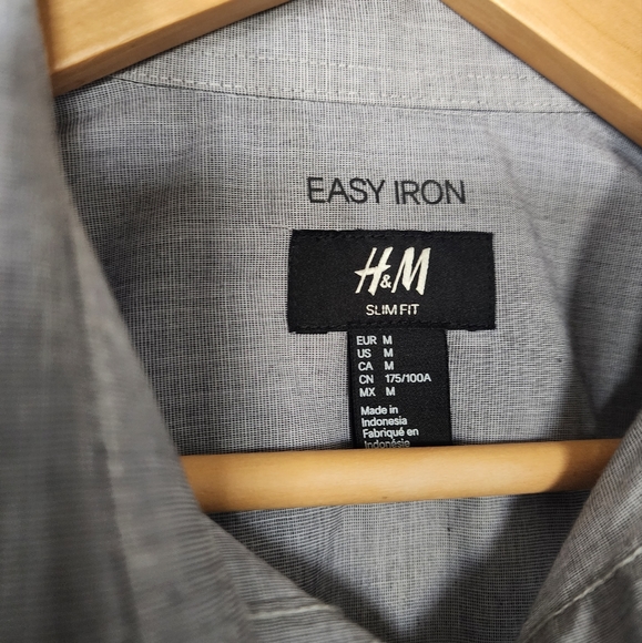 2 H&M Mens Medium Easy Iron Gray/Wine Long Sleeve Spread Collar Shirt bundle - Picture 2 of 10